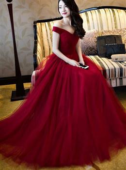 Picture of Pretty Long Sweetheart Off Shoulder Party Dresses, Tulle Formal Dresses